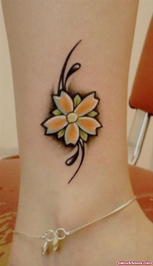 Feminine Flower Tattoo On Ankle