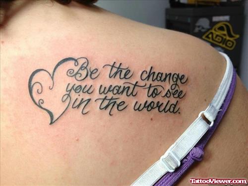 Heart And Love Quotes Feminine Tattoo On Back Shoulder