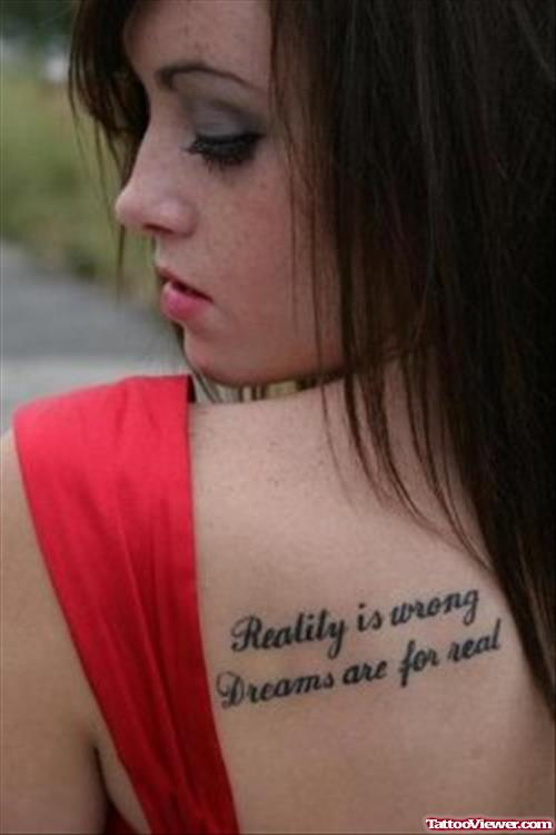 Girl With Feminine Tattoo On Left Back Shoulder