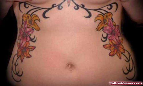 Feminine Tattoo On Girl Side Ribs
