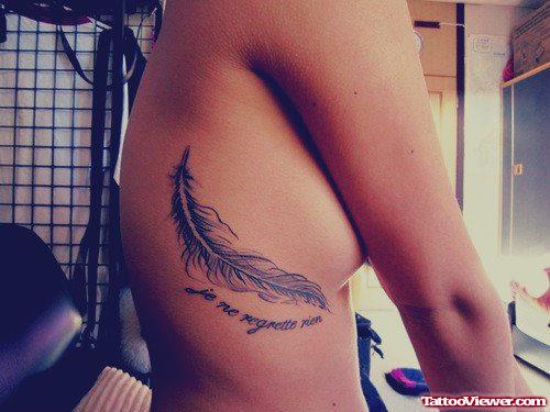 Feather Feminine Tattoo On Side Rib