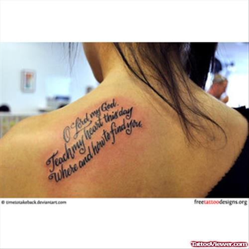 Feminine Lettering Tattoo On back shoulder