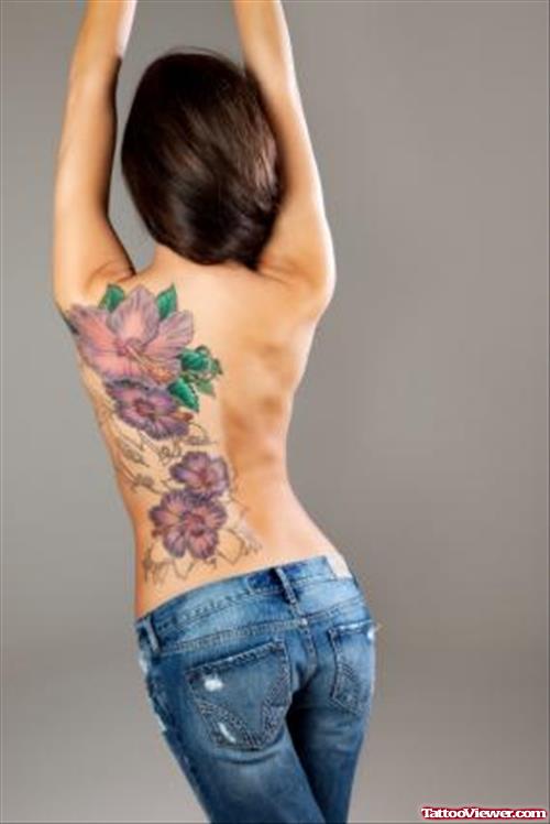 Feminine Flowers Tattoo On Back