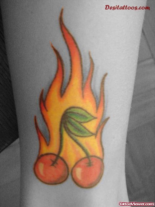 Flaming Cherry Feminine Tattoo
