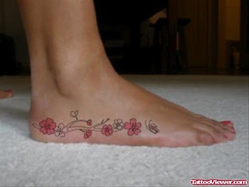Feminine Flowers Tattoos On Foot