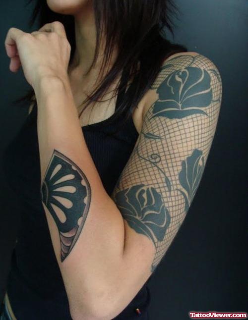 Black Rose Flowers Feminine Tattoo On Half Sleeve
