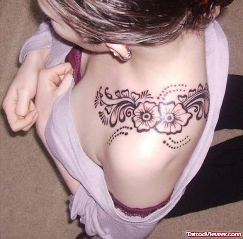 Feminine Flowers Tattoo On Left Shoulder