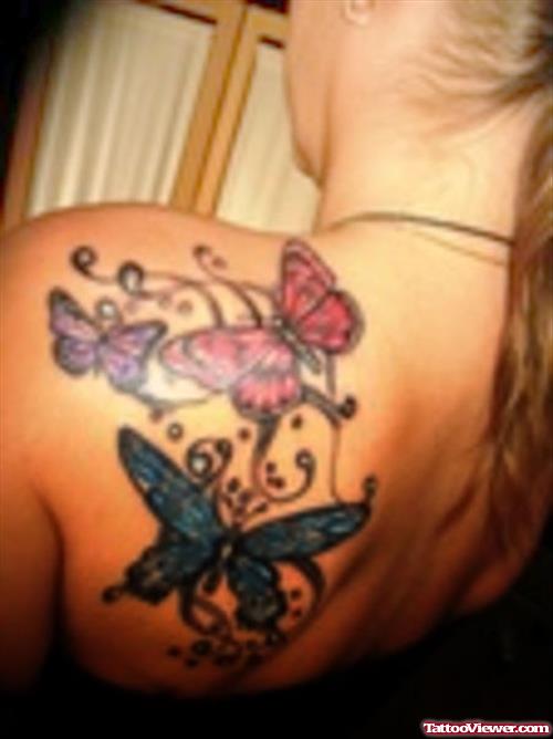 Feminine Butterfly Tattoo On Back Shoulder
