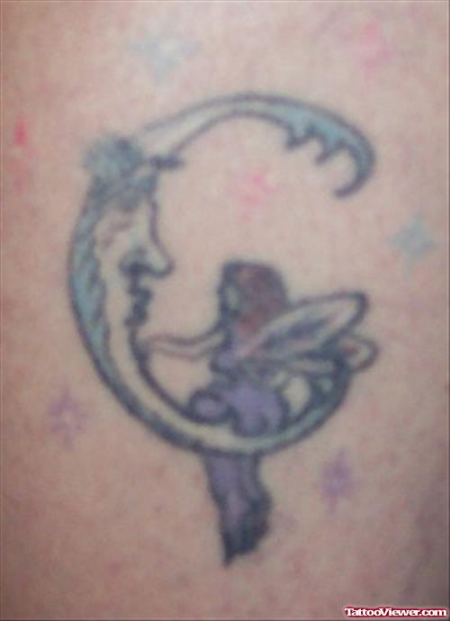 Awesome Moon And Fairy Feminine Tattoo