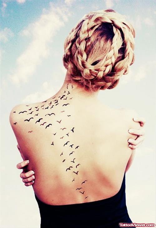 Flyings Birds Feminine Tattoo On Full Back