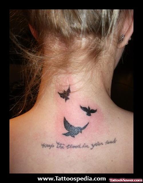 Flying Birds Feminine Tattoo On Nape