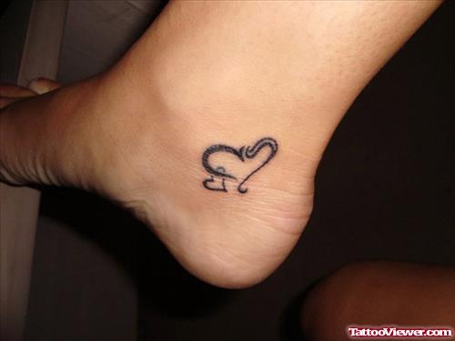 Feminine Heart Tattoo On Ankle