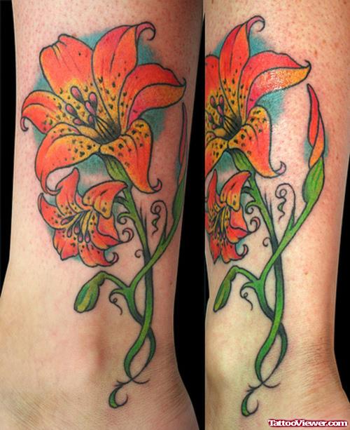 Feminine Flower Tattoo On Leg