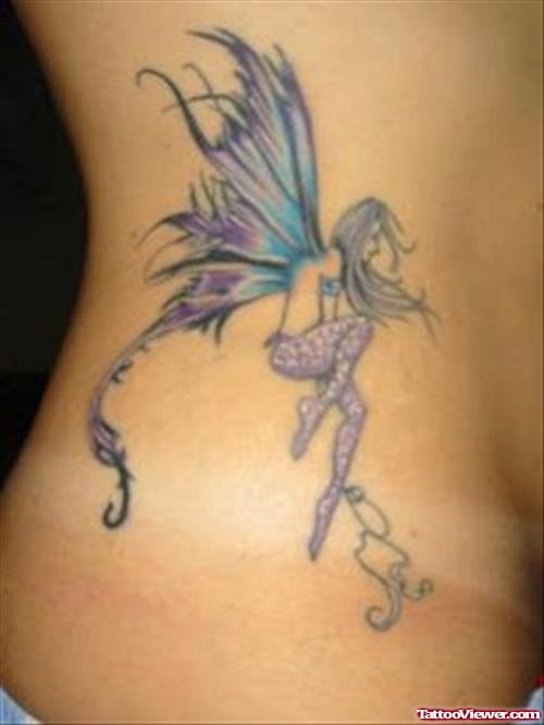 Colored Fairy Feminine Tattoo On Side Rib