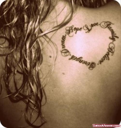 Feminine Heart Tattoo On Back Shoulder