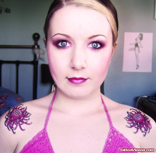 Feminine Flowers Tattoos On Both Shoulders