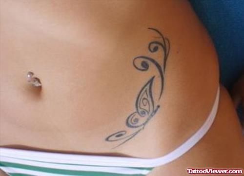 Butterfly Feminine Tattoo On Hip