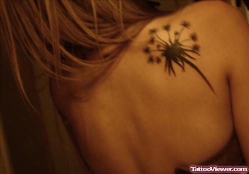 Feminine Dandelion Tattoo On Right Back Shoulder