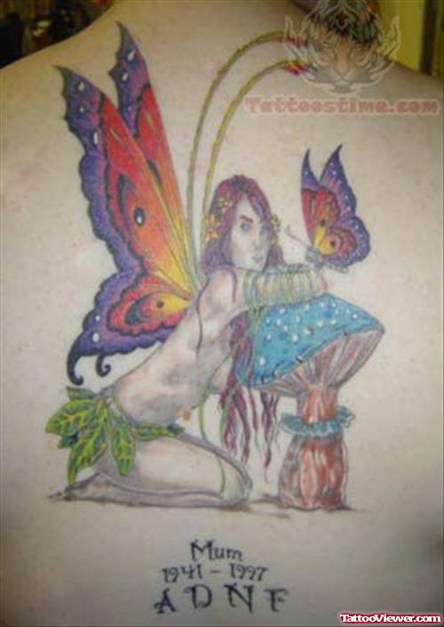 Color Ink Fairy Tattoo On Back