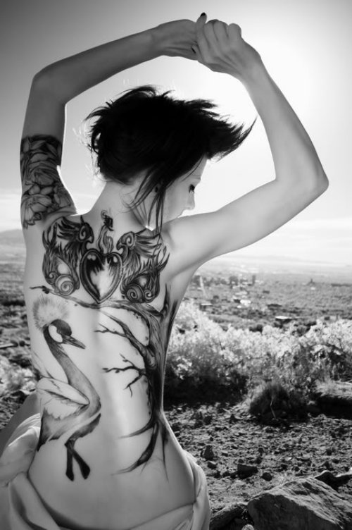 Girl With Back Body Feminine Tattoo