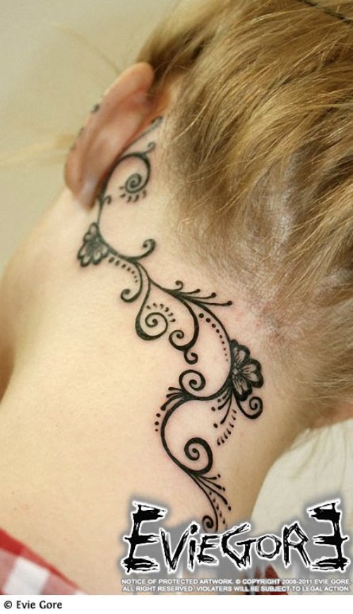 Amazing Feminine Tattoo On Girl Nape