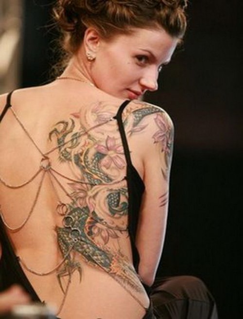 Amazing Feminine Tattoo On Girl Back Body