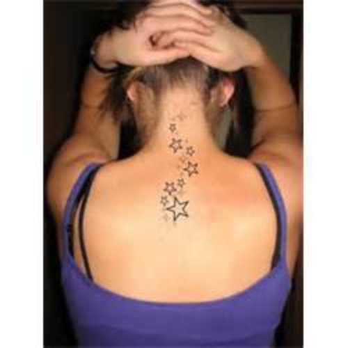 Stars Feminine Tattoo On Upperback