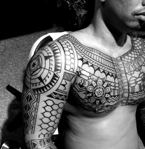 Filipino Tattoo On Sleeve And Chest