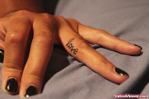 Black Ink Love Finger Tattoo