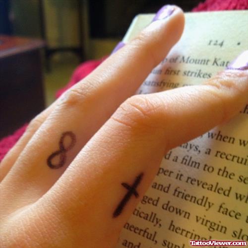 Infinity And Cross Finger Tattoos