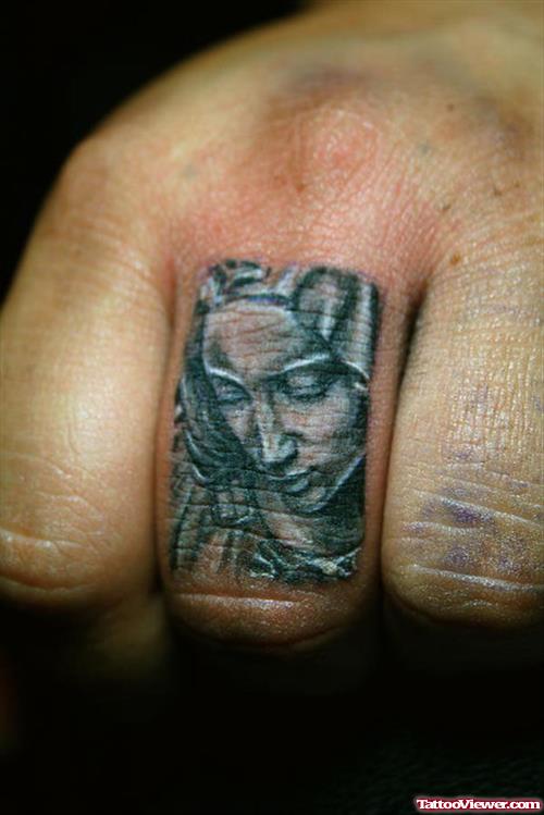 Grey Ink Virgin Merry Finger Tattoo