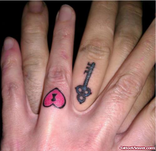 Lock Heart And Key Finger Tattoo