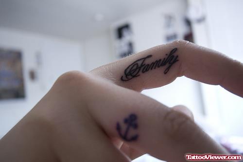 Family Word and anchor Finger Tattoos