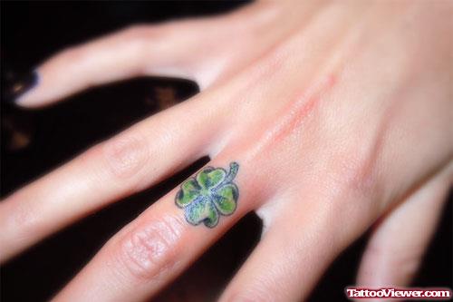 Green Clover Leaf Finger Tattoo