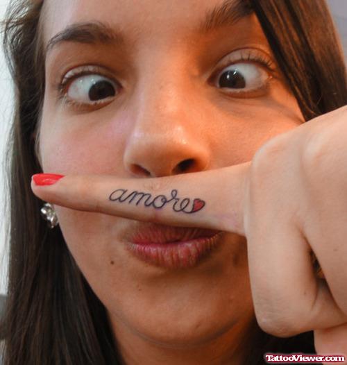 Amore Finger Tattoo For Girls