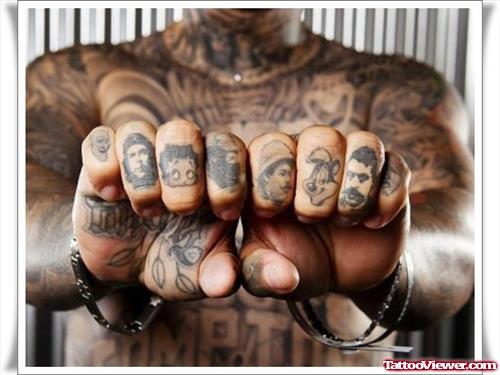 Grey Ink Finger Tattoos For Men
