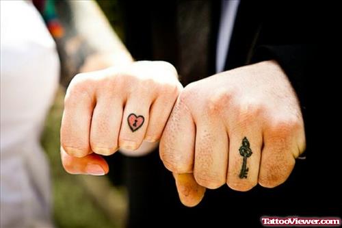 Lock Heart And Key Finger Tattoos