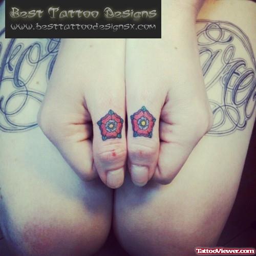 Colored Flower Finger Tattoos