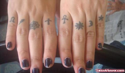 Awesome Symbols Tattoos On Fingers