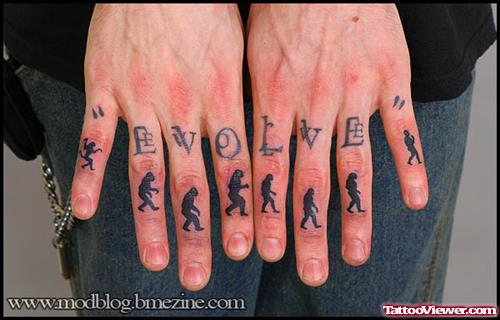 Evolution Of Man Tattoo On Fingers