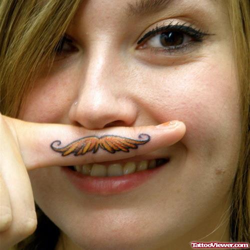 Girl With Mustache Finger Tattoo