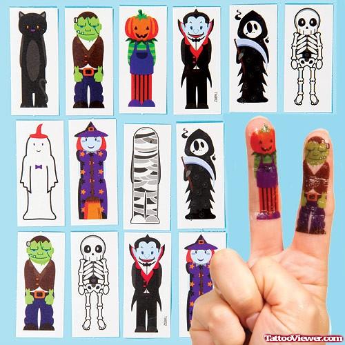 Awesome Colored Halloween Finger Tattoos