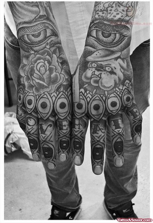 Love Hate Tattoo On Fingers