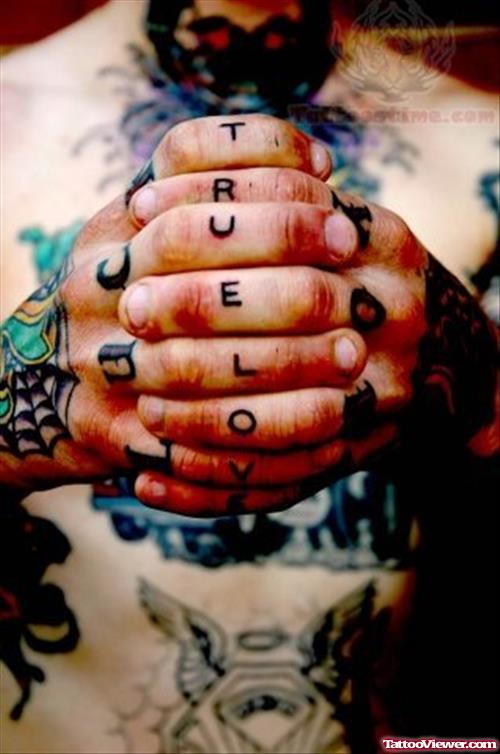 True Love Tattoo On Boy Fingers