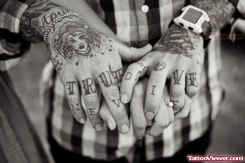 True Love Never Die Tattoo On Fingers
