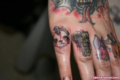 Animal Faces Tattoos On Fingers