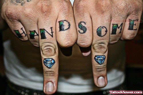 Handsome And Diamonds Tattoo On Fingers
