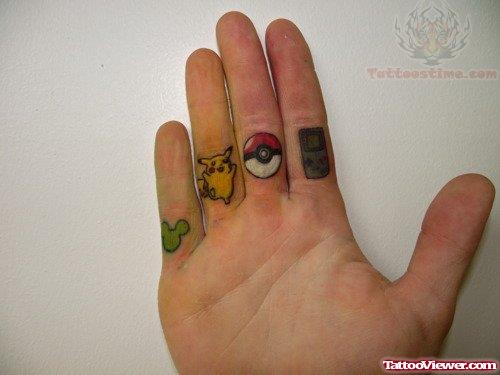 Cartoon Tattoos on Fingers