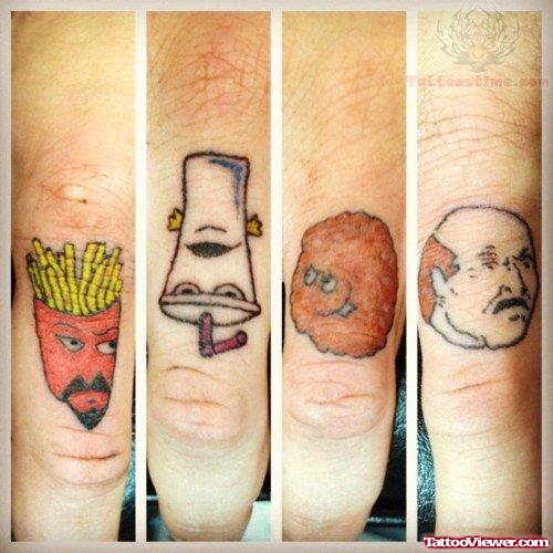 Cartoon Faces Tattoos on Fingers
