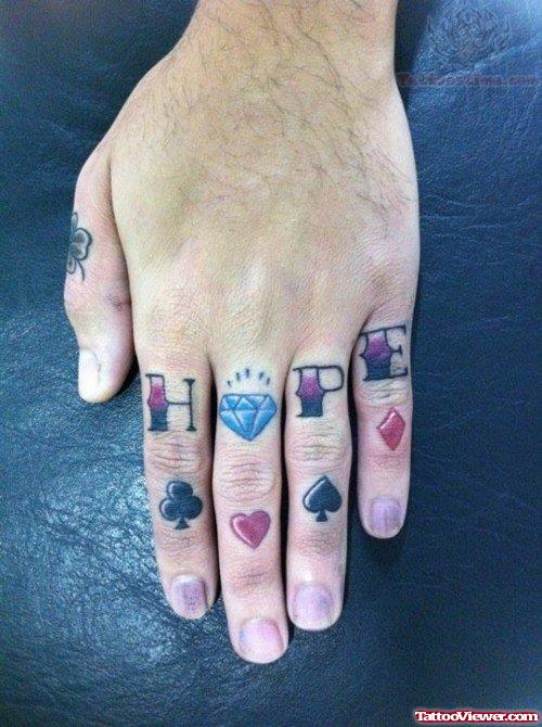 Hope And Poker Tattoo On Fingers